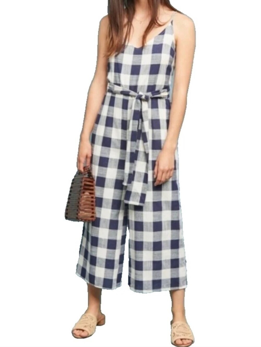 If By Sea Anthropologie Gingham Wide Leg Jumpsuit